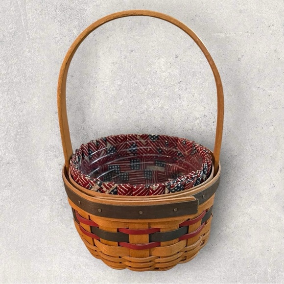 Longaberger 1997 Inaugural Basket American with Flag Fabric Liner & Protector - Picture 2 of 4